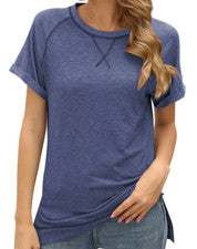 Camiseta Mujer Blusa Moda Raglán Manga Corta Moda Azul Deportes Camisetas Informal