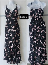 Maxi Vestido Para Mujer Moda Verano Playa Sin Mangas Cuello en V Negro/Rosa Floral