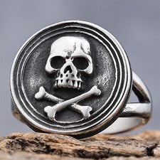 Anillo de acero inoxidable redondo estilo sello gótico calavera Halloween cóctel fiesta
