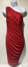 Vestido midi acanalado rojo de un hombro PattyBoutik para mujer S glamour dopamina noche
