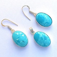 Juego de pendientes colgantes étnicos de piedras preciosas Larimar enchapados en plata de ley 925 joyas