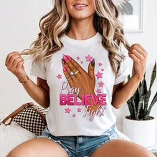 Camiseta Pray Believe Fight para mujer empoderamiento fe regalo de cumpleaños para ella