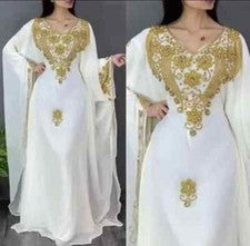Blanco Elegante Vestido Largo NUEVO Elegante Nuevo Marroquí Dubai Kaftan Farasha Abaya Vestido