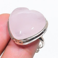 Anillo Joyería Ajustable Corazón Plata Esterlina 925 Regalo Piedras Preciosas Cuarzo Rosa z134