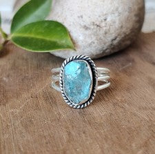 Anillo aguamarina cruda plata de ley 925 maciza algún tamaño disponible MO497