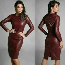 Vestido informal hecho a mano de cuero suave real genuino para mujer ceñido al cuerpo fiesta club