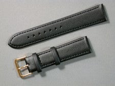 Correa de reloj de cuero auténtico negro seda mate 20 mm ancho hebilla dorada 1020 g