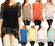 Sexy Miss 2 Piezas Moda Mujer Túnica Blusa Top de Encaje Camiseta 34/36/38/40