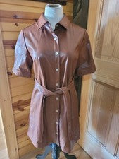 Mujer Boutique Kori Imitación Cuero Vestido Cierre Botón Corbata Cinturón * Bolsillos Talla S