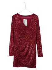 Vestido de lentejuelas SHEILAY mujer rojo manga larga fiesta minivestido talla 38 M glamoroso