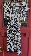 Vestido midi envolvente manga gorra blanco floral negro Dressbarn para mujer talla 4 nuevo con etiquetas