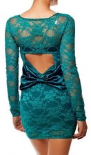 Sexy Miss Mujer Mini Vestido Elegante Encaje Lazo de Satén 34/36/38 Petrol Top
