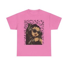 Genial camiseta de mujer con gafas de sol de dibujos animados | Fondo con logotipo de moda