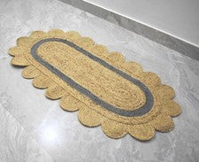 Alfombra de yute corredor hecha a mano alfombra ovalada natural y gris alfombra de aspecto rústico
