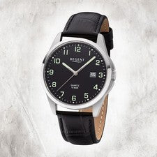 Regent Cuero Reloj para Hombre F-1227 Análogo de Pulsera Negro URF1227