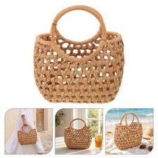 Bolso de mano de paja para mujer: bolso de playa de verano tejido a mano con asa - 10,6 x 9,1 pulgadas