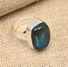 Hermoso anillo de plata de ley 925 hecho a mano con piedras preciosas de labradorita joyería