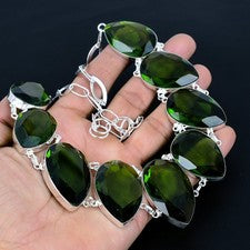 Collar de joyería hecho a mano de piedras preciosas de pera de plata esterlina 925 de peridoto 18" AAB 1460