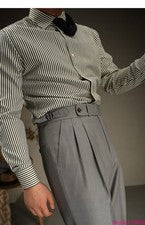 Pantalones de pierna ancha de cintura alta de moda para hombre pantalones rectos de colección con doble pliegue