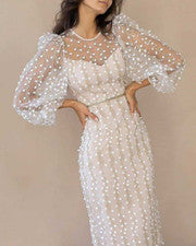 Vestido de malla transparente bordado temperamento de moda para mujer venta caliente