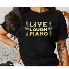 #26 Divertida Camisa de Pianista Piano, Live Laugh Piano, Camiseta Estilo Retro Vintage, Mu