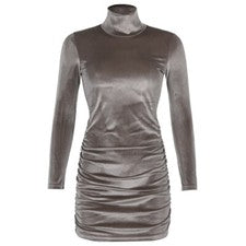Vestido de terciopelo para mujer manga larga cuello alto bodycon brillante mini corto moda slim
