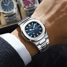 Reloj de pulsera de lujo para hombre de acero inoxidable con fecha de cuarzo luminoso impermeable