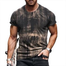 Camiseta Hombre Moda Angustiado Negro Gris Manga Corta Casual Antigua Camiseta
