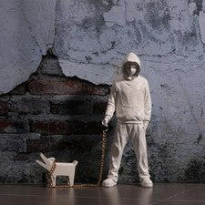 Escultura de hombre y perro moderna arte pop estatuilla blanca hogar oficina decoración regalo
