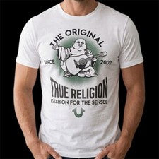 $69 TRUE RELIGION Blanco REAL DEAL BUDDHA Manga Corta Diseñador Gráfico Camiseta