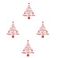 4 Piezas Árbol de Navidad Forma Pared Adhesiva Decoración PVC Rojo para Habitación