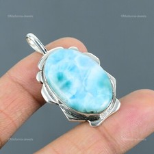 Colgante Boho de compromiso de boda natural Larimar chakra garganta plata 925 hermana