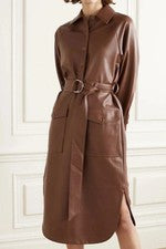 Elegante Vestido Formal Elegante Para Mujer Genuino Suave Piel de Cordero Cuero Informal
