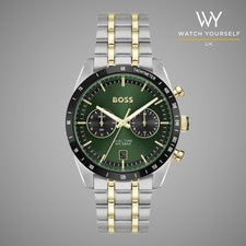 Hugo Boss 1514287 Juego de caja de reloj de lujo para hombre cuarto de galón cronógrafo verde plata oro Reino Unido
