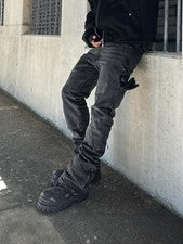Pantalones de mezclilla negros de moda para hombre calce ajustado y elásticos