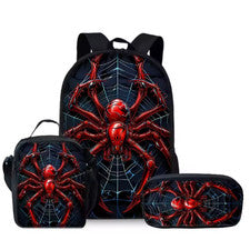 Juego de mochila de 3 piezas Red Spider bolsa escolar para niños bolsa de almuerzo estuche para lápices