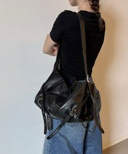Bolso de cuero para mujer DDP Viko Guerra Avant Garde hecho a mano negro