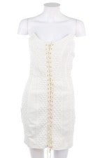 PRETTYLITTLETHING Kleid Minikleid Bandeau Schnürung UK 8 = D 34 off-white NEU