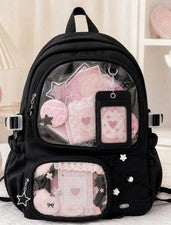 Kawaii Harajuku Ita Transparente Pin Bolsa de Exhibición Ventana Bolsillo Mochila Negra
