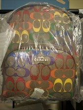 Mochila mediana para mujer COACH CA140 azul arco iris marrón verde nueva con etiquetas