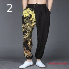 Hombres Harén Pantalones Pantalones Sueltos Informales Dragón Retro Sueltos Moda Negro Elegante