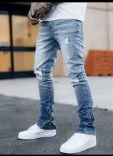 Pantalones de mezclilla rasgados elegantes, pantalones de mezclilla elásticos informales estilo callejero para hombre ta