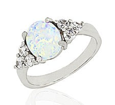 Ópalo de fuego blanco de laboratorio ~ Anillo de plata de ley maciza ~ Elige el tamaño