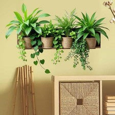 Calcomanía de pared contemporánea de planta verde PVC autoadhesiva para decoración de interiores del hogar
