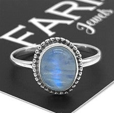 Anillo de plata esterlina 925 con piedras lunares ovaladas de piedras preciosas de cabujón para damas regalo
