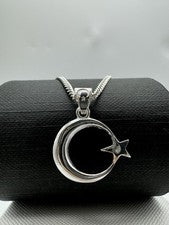 Collar colgante estrella luna plata esterlina 925 maciza 18 pulgadas