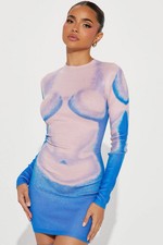 Vestido suéter ceñido al cuerpo rosa/azul para mujer S Fashion Nova
