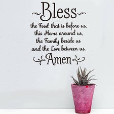 Calcomanía adhesiva de vinilo de pared Bless The Food Home Family Love letras