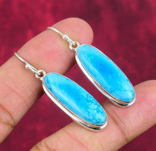 Pendientes de diseñador de plata de ley 925 hechos a mano con piedras preciosas turquesa azul joyería