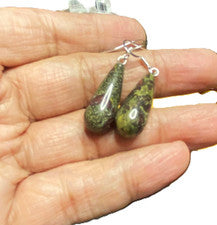 Pendientes de plata de piedras preciosas de sangre de dragón - 1 x 3 cm (NDK - 19 * )